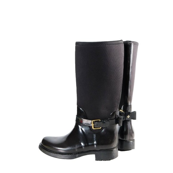 Kate Spade Women Size US7 M Black Bliss Rain Boot Rubber Neoprene Bow Tall Boots - Picture 11 of 13